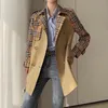 Designer High Plaid 2024 Quality Women's Splicing Medium Long Khaki Double Breasted Fashion Tre