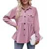 Women's Blouses Corduroy Shacket Lapel Button Down Peplum Shirt Babydoll Top