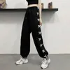 Damesbroek Cropped broek met vlinderprint Koreaanse grijze joggingbroek Trekkoord Losse bandage Stropdasvoeten Oversize jogger Gothic