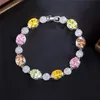 Tennis Charm Colorful Diamond Round Tennis Designer Bracelet Woman Party AAA Cubic Zirconia Copper Crystal Silver Bracelets Womens Valentines Day Gift Luxury