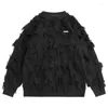 Men's Sweaters Black White Y2K Fashion Hip Hop Jumpers Knitted Pullovers Distressed Tassel Men Oversized Streetwear