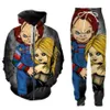 2021 Yeni Moda Erkek Kadın Korku Filmi Chucky Zipper Hoodie ve Pantolon İki Parçalı Eğlenceli 3D Genel Basılı Trailsuits PJ05343O