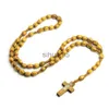 Ovale en bois perle catholique chapelet collier Christ Crucifix croix pendentif collier hommes femmes religieux prière bijoux x1009