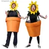 Costume de thème drôle de tournesol en pot de tournesol de couple masculin et féminin uniformes de cosplay Halloween Noël Pub Party Stage Come Q231010