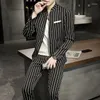 Herrdräkter (Blazer Pants) Fashion Business Casual Korean Version Gentleman Striped Wedding Elegant British Style 2-Piece Suit