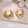 Hoop Earrings Ins Selling 18K Gold Plated Stainless Steel Twisted Wave Texture Geometric Earring For Women Waterproof
