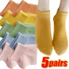 Women Socks 1/5pairs Cotton Invisible No Show Non-slip Summer Candy Solid Low Cut Sock Slipper Fashion Thin Ankle Boat
