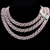 Chains HipHop Pink Crystal 14MM Rhombus Prong Cuban Link Chain Necklace For Women Full Rhinestones Pave Iced Out JewelryChains237r