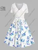 Casual Dresses PLstar Cosmos 3D Printed Floral A-line Vacation Suspenders Skirt Bowknot Twill Purple Green Pink White T-shirt Two-piece