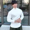 Men's Sweaters Autumn Turtleneck T Shirts Men Knitting Shirt Slim Fit Fitness Elastic Clothes Long Sleeve T Shirt Casual High Neck Tops 231009