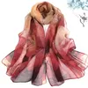 Foulards de plage longs en mousseline de soie imprimé fleur de Lotus pour femmes, vente en gros, Yiwu automne hiver