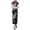 Ethnic Clothing Women Dress Chinese National Style Floral Print Stand Collar Short Sleeves High Side Split Knot Buttons Cheongsam