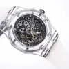 Armbanduhren Uhr Männer Mode Klassische Weiß Blau Kunststoff Automatische Mechanische Saphir Transparent Glas Zurück 43mm Uhren