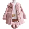 Coat Kids Girls Jacket Outwear 2023 Sweet Faux Fur Warm Plus Velvet Thicken Winter Woolen Outdoor Fleece Children s Clothes 231007