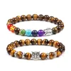 Beaded Strands Men Women Natural Tiger Eye Stone Bracelet Healing 7 Chakra Strand Reiki Buddha Yoga Prayer Charm Jewelry Pulseira237a