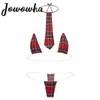 Sexy Set Womens Female Schoolgirls Student Plaid Lingerie Uniforms Exotic Role Play Costumes Lace up Straps Bra Briefs with Tie 231010