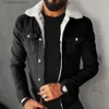 Herrjackor Populära män tallar vinter denim kappa lapel punk Turndown -krage kappa plysch foder T23101010