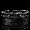 Charm Bracelets 3pcs/set Classical Handmade Braiding Bracelet Hip Hop Men Pave CZ Leopard Head Roman Numeral Bracelet Stainless Steel Jewelry 231009