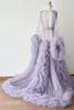 Women's Sleepwear Light Purple Long Sleeve Evening Dresses 2023 V-neck Tulle Ruffles African Pregnant Women Maternity Robe Formal Party