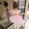 Robes de fille en bas âge filles manches paillettes Tulle volants robe de ballerine princesse danse fête deux pièces pour les enfants