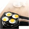 Pans 4 Hole Omelet Pan For Burger Eggs Ham Pancake Maker Wooden Handle Frying Pot Non-Stick Cooking Breakfast 201223 Home Garden Kitch Dhqbe