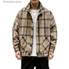 Herrjackor Nya hösten Men's Tweed Plaid Jacket Vintage Fashion Loose Plus Size Casual Jacket T2310101010