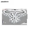 Anziw 925 Sterling Silver 4ct Round Cut Ring for Women 6 Prongs Simulated Diamond Engagement Wedding Band Ring Jewelry308W