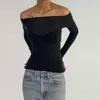 Women's T Shirts Sexy See Through Women T-shirt Tops Mesh White Off Shoulder Long Sleeve Ruched T-shirts Female Spring Skinny Slim Party