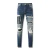 AIRI Amirs Designer Jeans da uomo Jeans viola High Street Hole Star Patch Pantaloni da donna con pannello ricamato a stella Amirs da donna Pantaloni slim fit elasticizzati Taglia 28-40