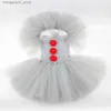 Temadräkt Halloween Pennywise Girl Grey Scary Joker Cosplay Tulle kläddräkt Fancy Tutu Dress Carnival Masquerade Party Come Q231010