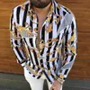 Men's Casual Shirts New Stripe Gold Luxury High-end Fashion Printed Mens Casual Long-sleeved Shirt Social Men Club Prom Banquet Male Slim Shirt T240202