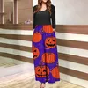 Casual klänningar halloween för kvinnor nyhet bat pumpkin tryck elegant långärmad crewneck maxi klänning höst kvinnors bankett
