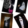 Tema Traje 2023 Horror Nun Venha Máscara Terno Cosplay Assustador Valak Fantasma Rosto Capacete Robe Halloween Vem Carnaval Festa Adereços Q240307