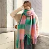 Scarves 2021 Fashion Faux Cashmere Women Warm Contrast Plaid Scarf Winter Shawl Wrap Pashmina Long Tassel Female Thick Blanket307H