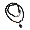 Bracelets à maillons pour hommes, pendentif à breloque en pierre noire, collier fait à la main, perle en œil de tigre de 6mm, bijoux cadeau