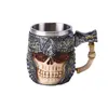 Mugs Skull Cup Mug 3D Double-Layer rostfritt stål Halloween Thanksgiving julklapp 231009