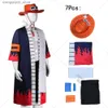 Temadräkt Anime Portgas D Ace Cosplay Come Adult Kimono Set Hat Shorts andscarf Halloween Carnival Performance Clothing Set Q231010