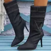 Moda salto fino botas de cavaleiro moda feminina ocidental cowboy pano botas longas apontou toe joelho botas altas femininas 1012230