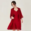 Women's Sleepwear Grade 6A Silk Pajamas Autumn Red Bride Wedding Morning Gown Sexy Nightgown Mulberry Suit