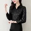 Vintage Fashion Jacquard Gold Blouses Silk Satin Women Designer Button Up Shirt 2023 Autumn Winter Long Sleeve Office Lady Runway Lapel Button Shirt Cute Plaid Tops