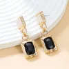 Fashionable Metal Square Resin Earrings for Women's Exaggerated and Elegant Dangle Earings Banquet Jewelry Accessories