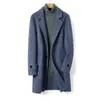 Men's Wool Blends Naizaiga Vintage herringbone doublefaced woolen men's midlength 100 trench coat blue army green Boy Coat A8 231009
