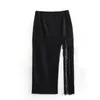 Skirts Black Tassel Slit Midi Skirt Women Chic Lady Elegant Linen Textured Female Clothing 2023 Summer