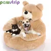 kennels pens Super Soft Dog Bed Cute Winter Warm Bear Hug Cat Sleeping Mat Semi-closed Puppy Kitten Plush Nest Cushion Dog Sofa Pet Supplies 231010