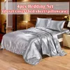4pcs Luxury Silk Bedding Set Satin Queen King Size Bed Set Comforter Quilt Duvet Cover Linens with Pillowcases and Bed Sheet 20102211v