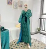 Roupas étnicas 2 peças combinando conjuntos muçulmanos eid abayas para mulheres dubai brilhante aberto abaya quimono com vestido hijab plissado roupa islâmica