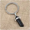 Keychains Lanyards BK Natural Stone Keychains Hexagonal Prism Quartz Point Healing Crystals Chakra nyckelkedjor DIY smycken Accessorie DH7S3