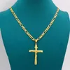 Prawdziwy 10K żółty solidny drobny złoty gf Jesus Cross Crucifix Charm Big Pendant 55 35 mm Figaro Chain Naszyjnik 24 600 6mm283z