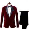 Ternos masculinos vinho vermelho/azul, casual, festa, blazer, jaqueta, palco, slim fit, calças de veludo, 2 peças
