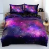 مجموعات الفراش الفاخرة Galaxy Dark Blue Set Twin كوين كين كينج حجم الغلاف الحافل ساطع النجوم Starry Sky Comforter 231009